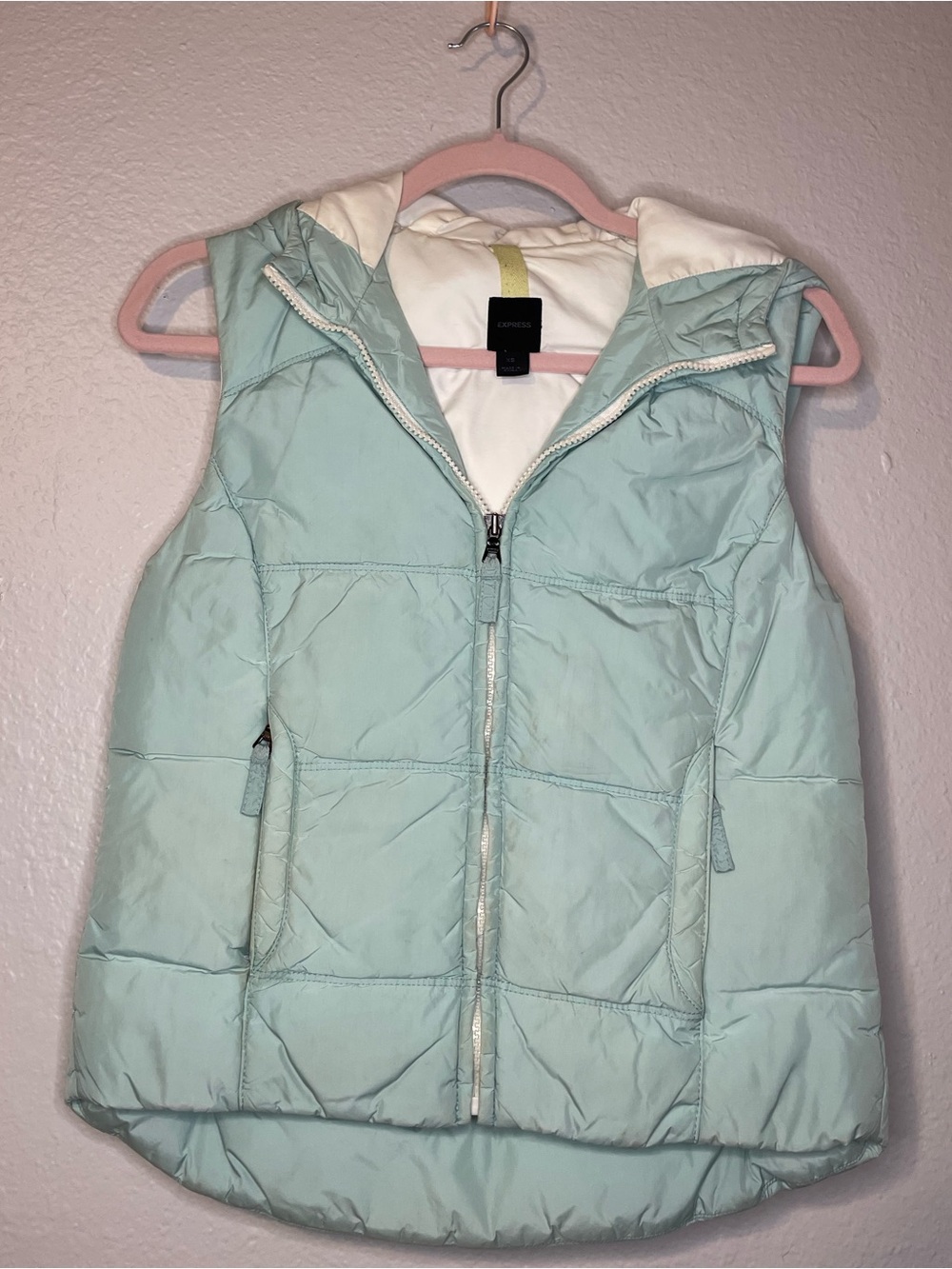 Express Light Mint Quilted Hooded Puffer Vest